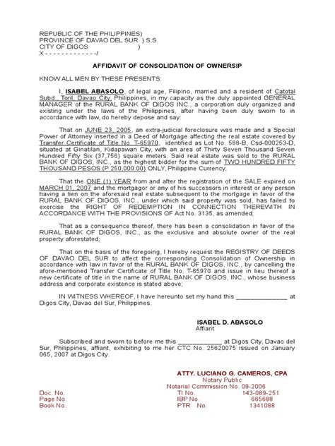 for title consolidation meaning|Affidavit of Consolidation of Ownership .